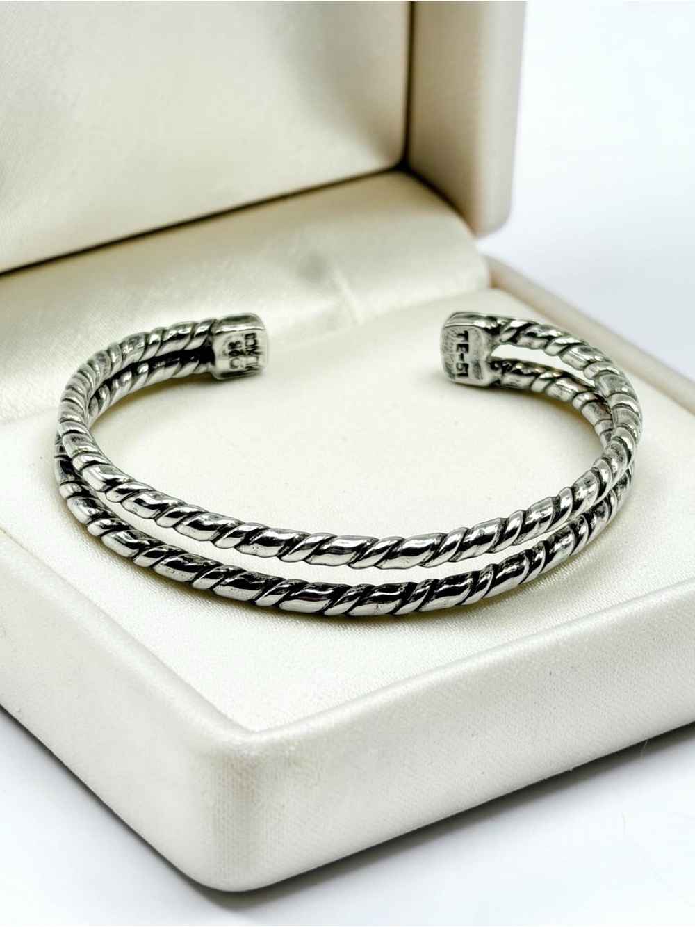 Vintage Taxco Mexico 925 Sterling Silver Double Rope Cuff Bracelet 6-8” 27g